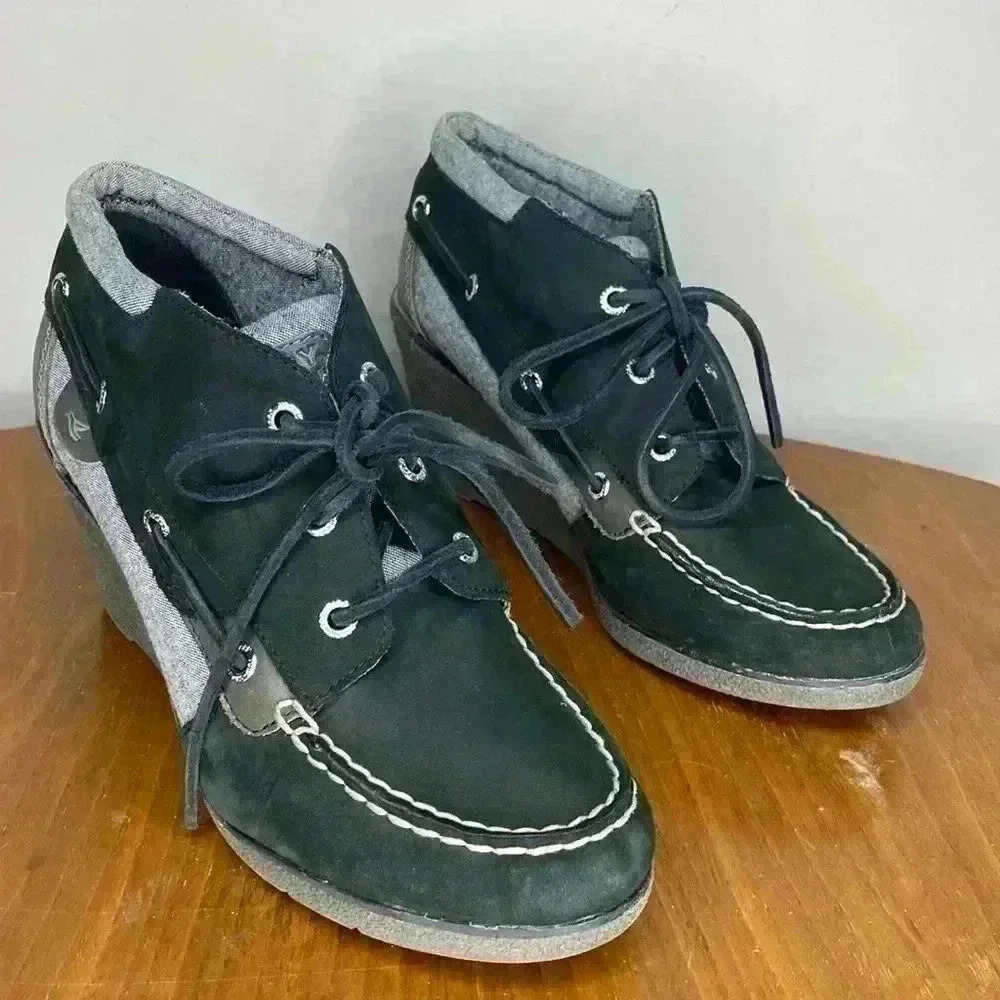Sperry Top-Sider Womens Size 9 Bailey Duck Wedge Boots MocToe Army Black Gray